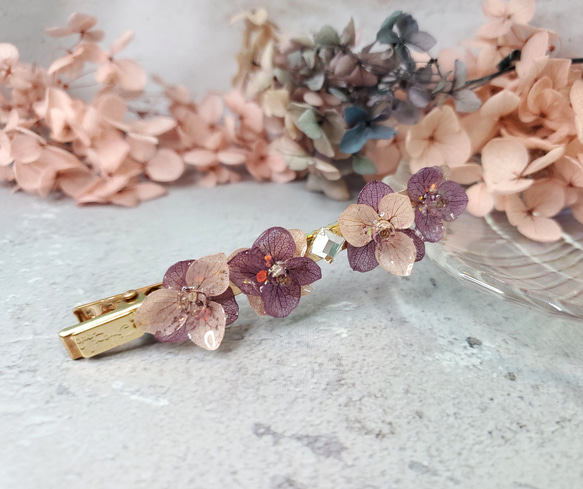 ディープラベンダー あじさい プリザーブドフラワー レジン 長押しクリップ 2枚目の画像