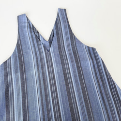 VカットAラインジャンパースカート♪ linen Blue Stripe 10枚目の画像