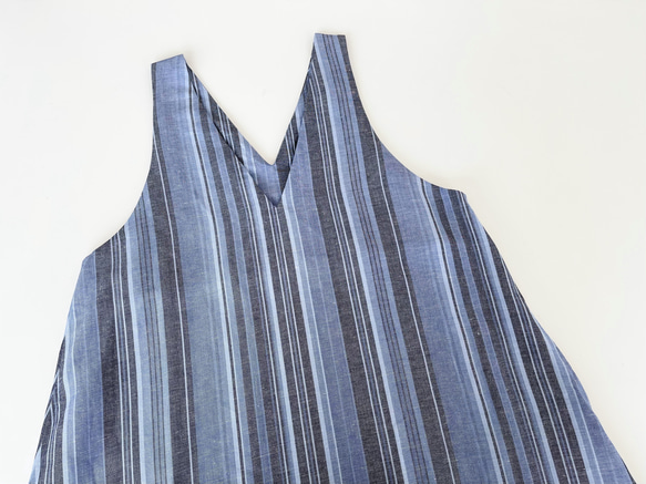 VカットAラインジャンパースカート♪ linen Blue Stripe 10枚目の画像
