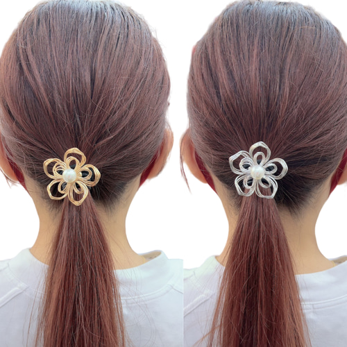 ヘアゴム 花 合金 パール ヘアアクセ フラワー ゴールド
