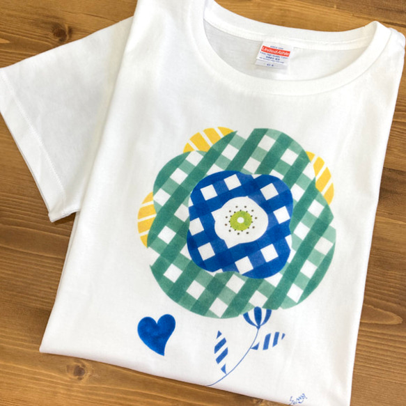 【受注生産】コットンTシャツ　グリーンフラワー 1枚目の画像