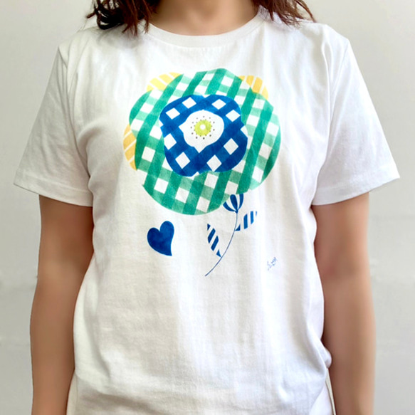 【受注生産】コットンTシャツ　グリーンフラワー 2枚目の画像