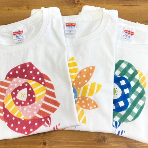 【受注生産】コットンTシャツ　グリーンフラワー 3枚目の画像