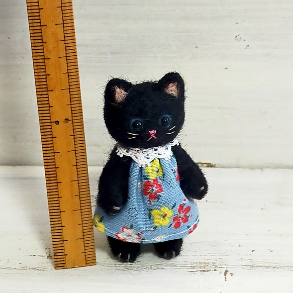 羊毛フェルトの猫人形(黒猫)テディベア風首手足可動 5枚目の画像