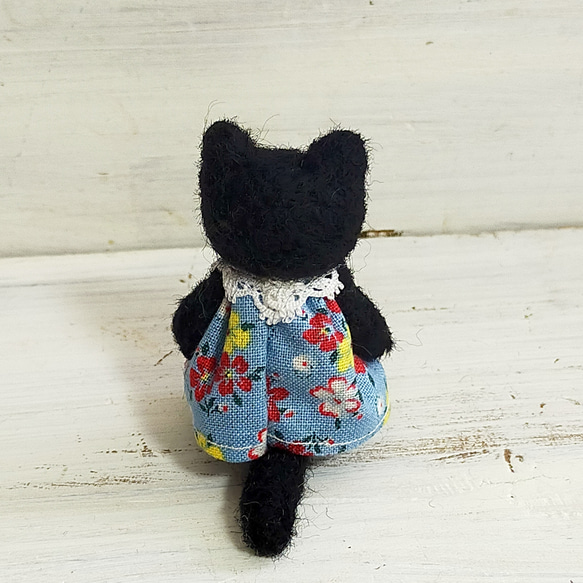 羊毛フェルトの猫人形(黒猫)テディベア風首手足可動 7枚目の画像