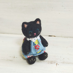 羊毛フェルトの猫人形(黒猫)テディベア風首手足可動 2枚目の画像