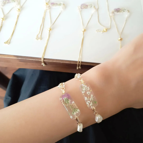 本物の押し花】レースフラワーのブレスレット♡ ブレスレット MS