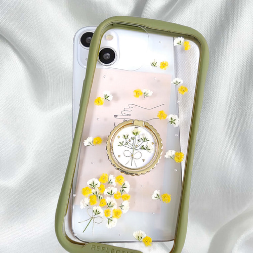 iPhoneケース スマホケース スマホリング 付き ミモザの携帯カバー 