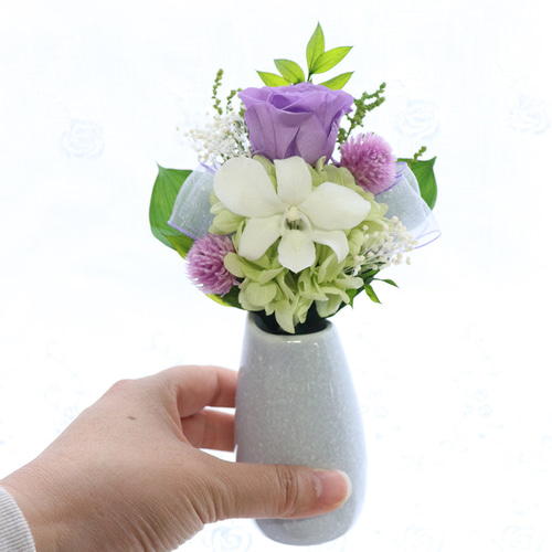 プリザーブドフラワー 仏花 「小さな仏花 デンファレ」 器なし お供え