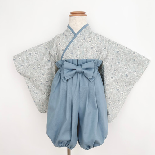 ベビー袴 ハナサラサ×くすみブルー 70/80 ベビー服 KANA KANA