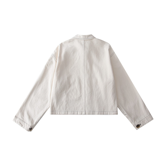 乳白色の日本製ショートコート コットン ユニセックスジャケット 万能なジェンダーレススタイル 19枚目の画像