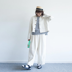乳白色の日本製ショートコート コットン ユニセックスジャケット 万能なジェンダーレススタイル 4枚目の画像