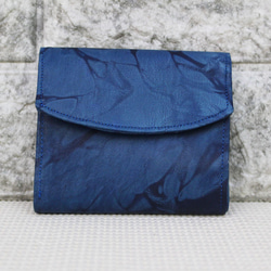 日本製造正品靛藍染色羊皮盒型三折錢包 第1張的照片