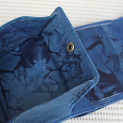 日本製造正品靛藍染色羊皮盒型三折錢包 第5張的照片
