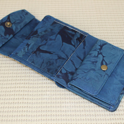 日本製造正品靛藍染色羊皮盒型三折錢包 第2張的照片