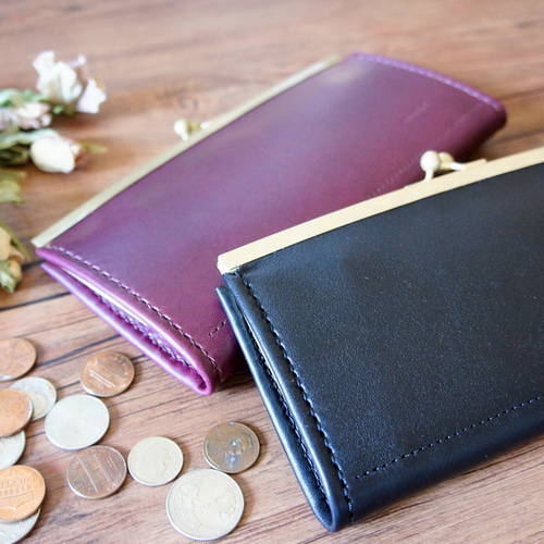 がま口財布　パープル ラスト一点 限定早割】スリムタイプのがま口長財布◇がま口◇ダーク