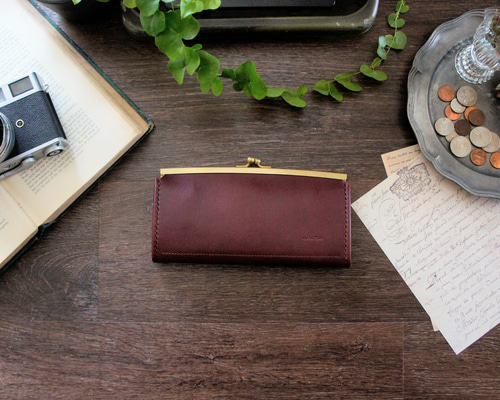 ラスト一点 限定早割】スリムタイプのがま口長財布◇がま口◇ダーク