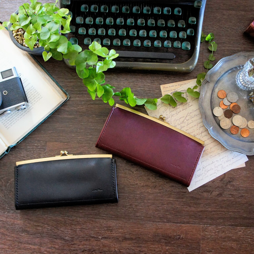 ラスト一点 限定早割】スリムタイプのがま口長財布◇がま口◇ダーク