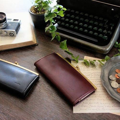 ラスト一点 限定早割】スリムタイプのがま口長財布◇がま口◇ダーク