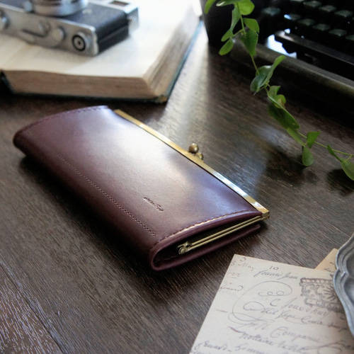 ラスト一点 限定早割】スリムタイプのがま口長財布◇がま口◇ダーク