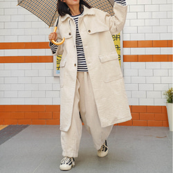 乳白 日本製 ワイドコーデュロイ ウインドブレーカー 秋冬コート ペッパー白衣 ユニセックス 6枚目の画像