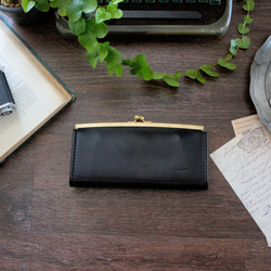 ふわ軽♪アンティーク調がま口 高級ムラ染め播州姫路レザー モス