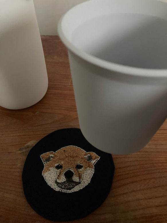 送料無料　puppy  コースター　柴犬　Ａmane  刺繍 4枚目の画像