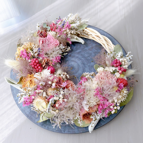 三日月リーススモークツリーリースドライフラワースワッグブーケ