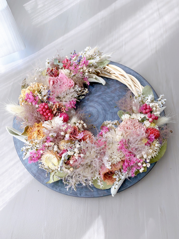 三日月リーススモークツリーリースドライフラワースワッグブーケ