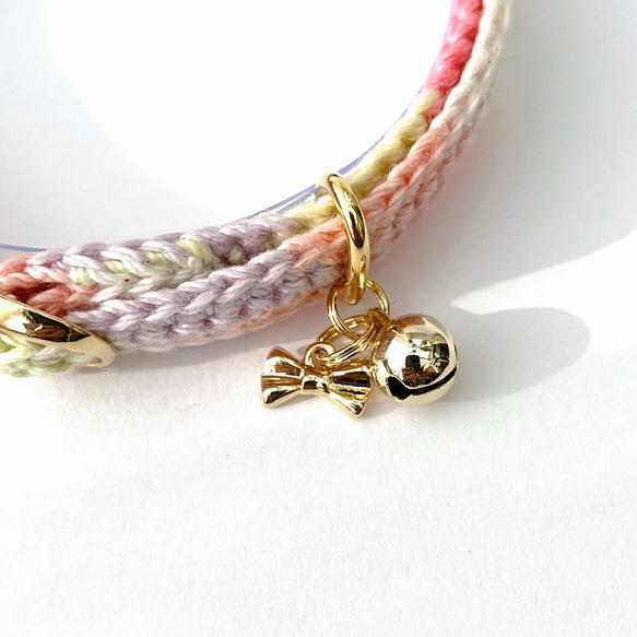 チョコミント&コットンキャンディ　猫さんにやさしい首輪【かぎ針編み　猫の首輪　猫　首輪　セーフティバックル　軽い】 18枚目の画像