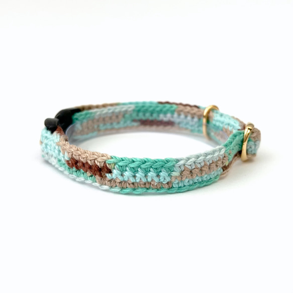 チョコミント&コットンキャンディ　猫さんにやさしい首輪【かぎ針編み　猫の首輪　猫　首輪　セーフティバックル　軽い】 11枚目の画像