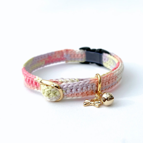 チョコミント&コットンキャンディ　猫さんにやさしい首輪【かぎ針編み　猫の首輪　猫　首輪　セーフティバックル　軽い】 20枚目の画像