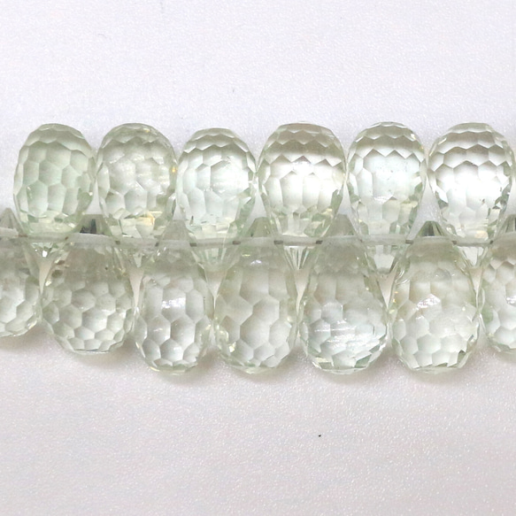 AG-Beads-08　天然石 グリーンアメジスト ブリオレットカット 約10～12mm 1連 約18cm 3枚目の画像