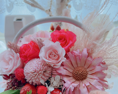 ❤️SALE❤️ ピンクフラワーフルーツバスケット その他素材 shabby