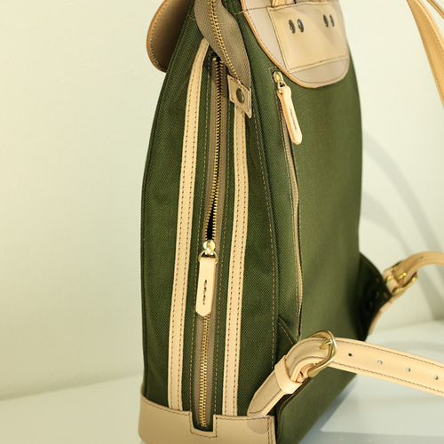 大人のcordura&レザートリムミニスリムリュック カーキx 大人のcordura&レザートリムミニスリムリュック カーキx