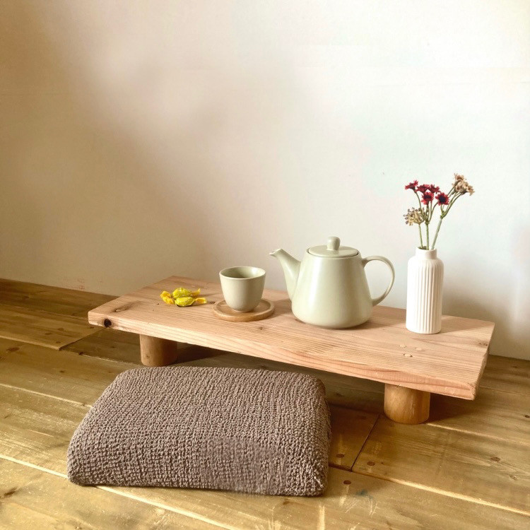 【クッション座椅子と禅茶テーブルセット】洋室にも馴染む　座浦　エンドテーブル　洗濯可　木製 グレー