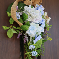 あじさいとスカビオサのスワッグ 夏 サマー ブルー 壁掛け 母の日 ギフト 新築祝い お祝い プレゼント 贈り物 紫陽花 14枚目の画像