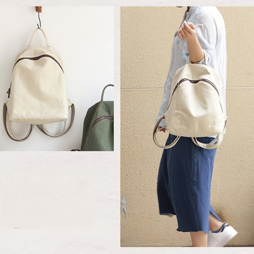 帆布リュック シンプル コンパクト 軽量 背面ポケット付き 4色 帆布リュック シンプル コンパクト 軽量 背面ポケット付き 4色