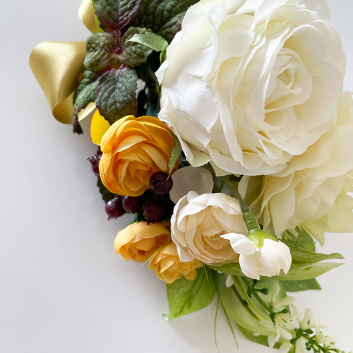 2WAY テーブルアレンジメント スワッグ 上品ホワイト ローズ と