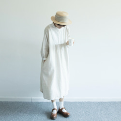 米白色 雨露亞麻 復古法式洋裝 罩裙 日系森系連衣裙 第5張的照片