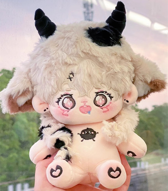 20cmぬいぐるみ 着せ替えぬいぐるみ かわいい 白髪桃色目の牛