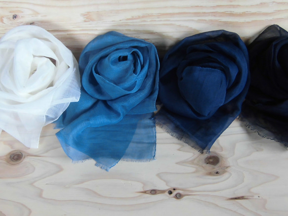 麻ストール　藍染　藍　小千谷縮 5枚目の画像