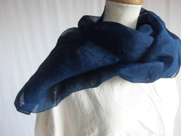 麻ストール　藍染　藍　小千谷縮 2枚目の画像