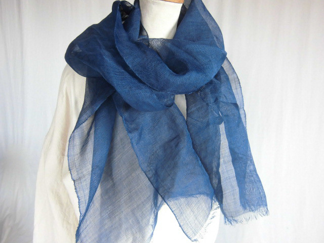 麻ストール　藍染　藍　小千谷縮 11,250円