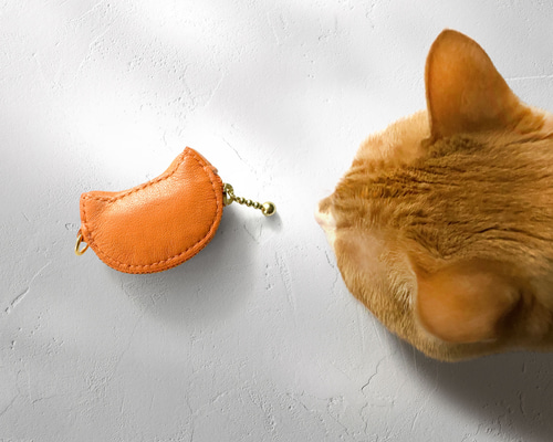 ネコ型コインケース 01茶トラ/オレンジ［ねこ,小銭入れ,革,レザー,小型