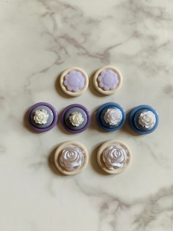 No.1400   ボタンカボション　4ペアセット　ピアス・イヤリング・バレッタ・ブローチ等に 1枚目の画像