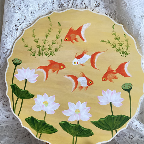 T様オーダー品 可愛い金魚と蓮の花 トールペイント その他インテリア