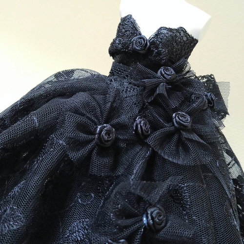 現品限り!!!【送料込み♪】一点物【新品未使用】豪華♡黒薔薇×レース　和装ベルト 308一点物ミニチュアウェディングドレス☆ゴシック黒薔薇