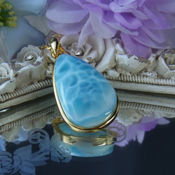 【美品/一点もの】大粒 ラリマー ペンダント 美しい 雫型 波 ブルー 透明感 上品 贅沢な 天然石アクセサリー H63 3枚目の画像