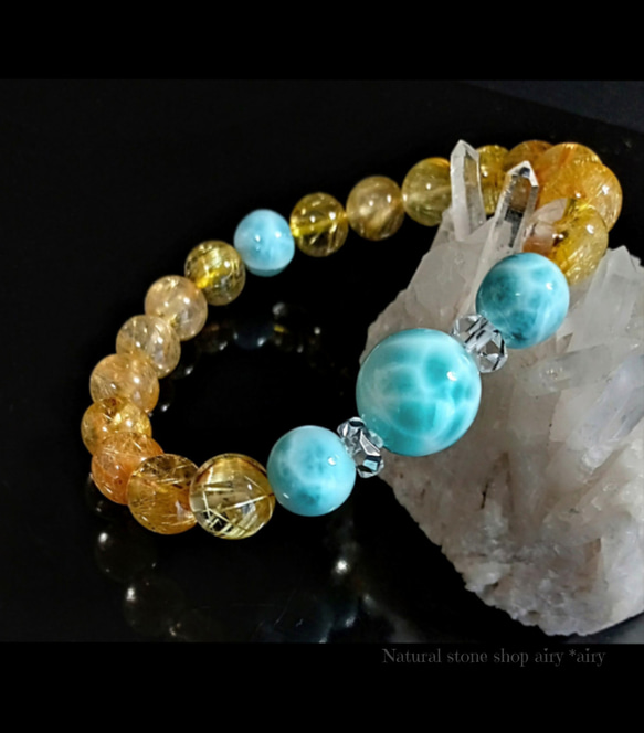 ✿美麗12 .5㍉珠極上ラリマー&タイチンゴールドルチルクォーツ豪華な